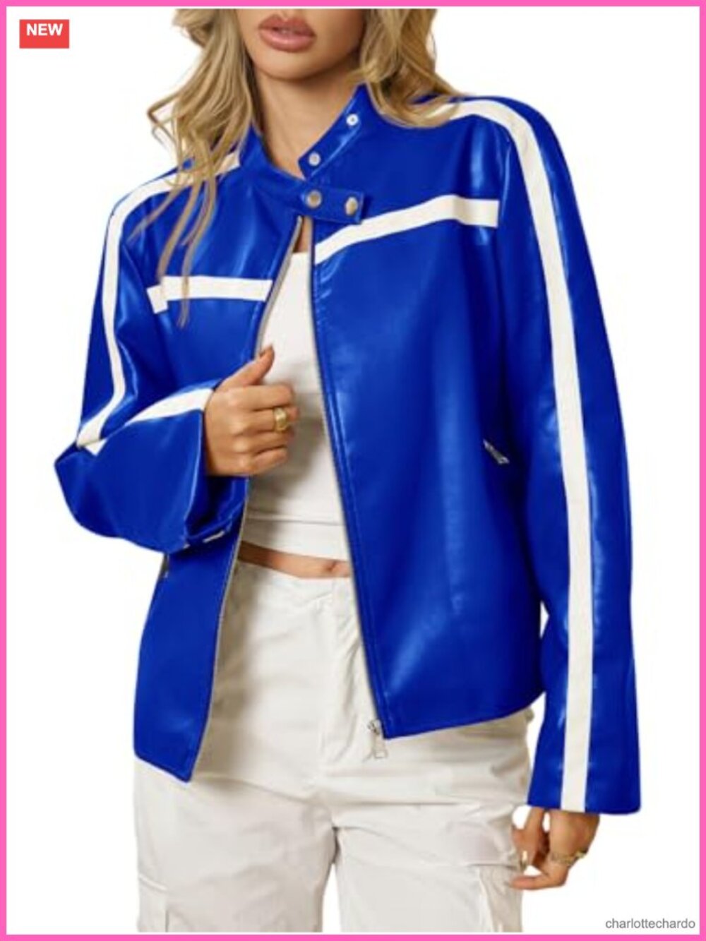 Tankaneo Faux Leather Bomber Jacket Zip Up Moto Biker Racing Coat Women's